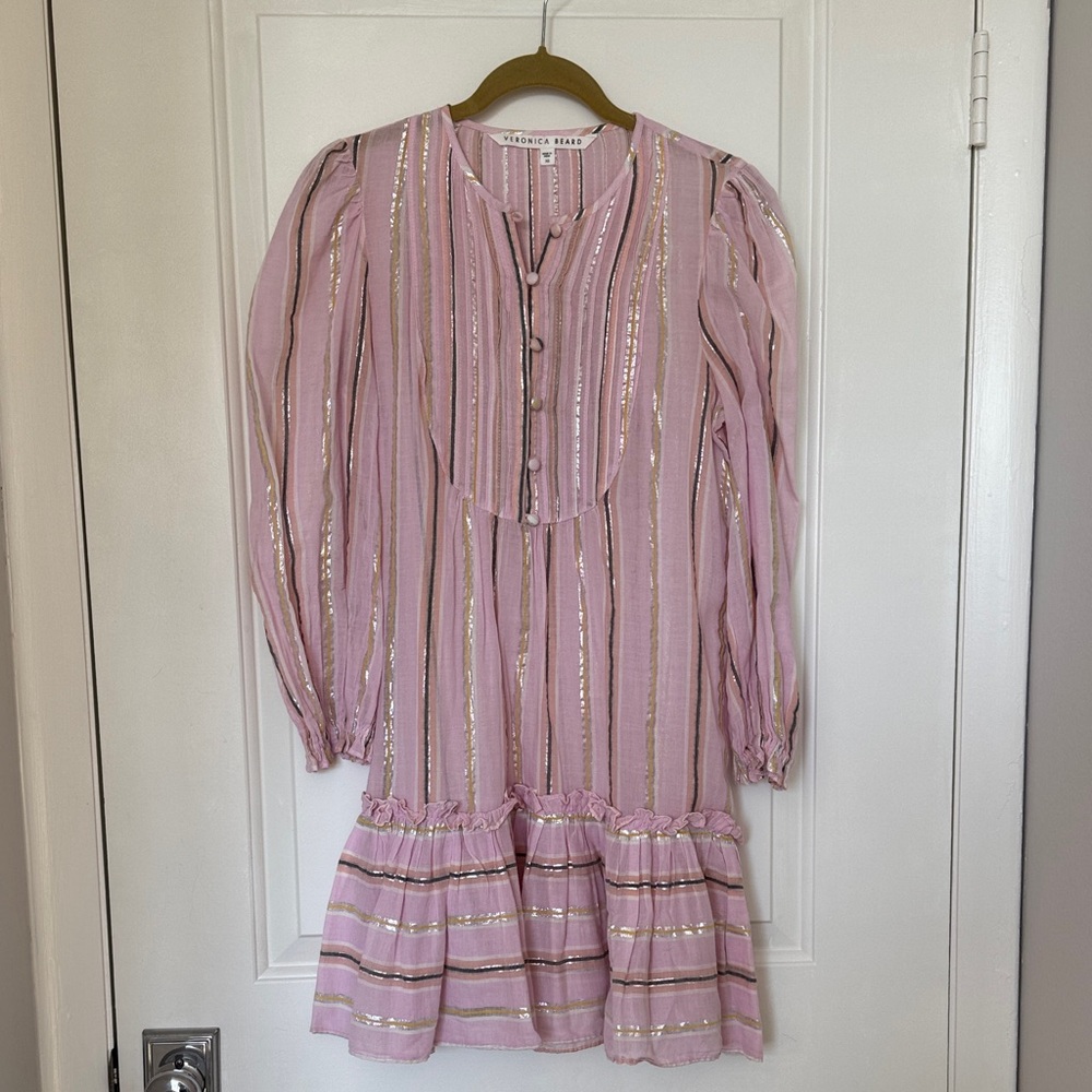 Veronica Beard Pink and Gold Long Sleeve Dress